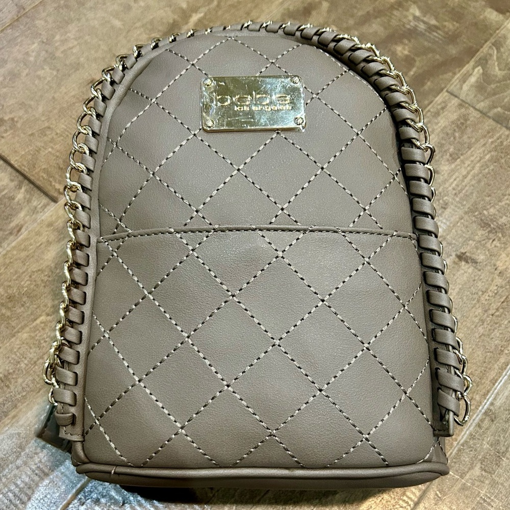 Bebe Julia Faux Leather Quilted Mini Backpack Taupe NWT